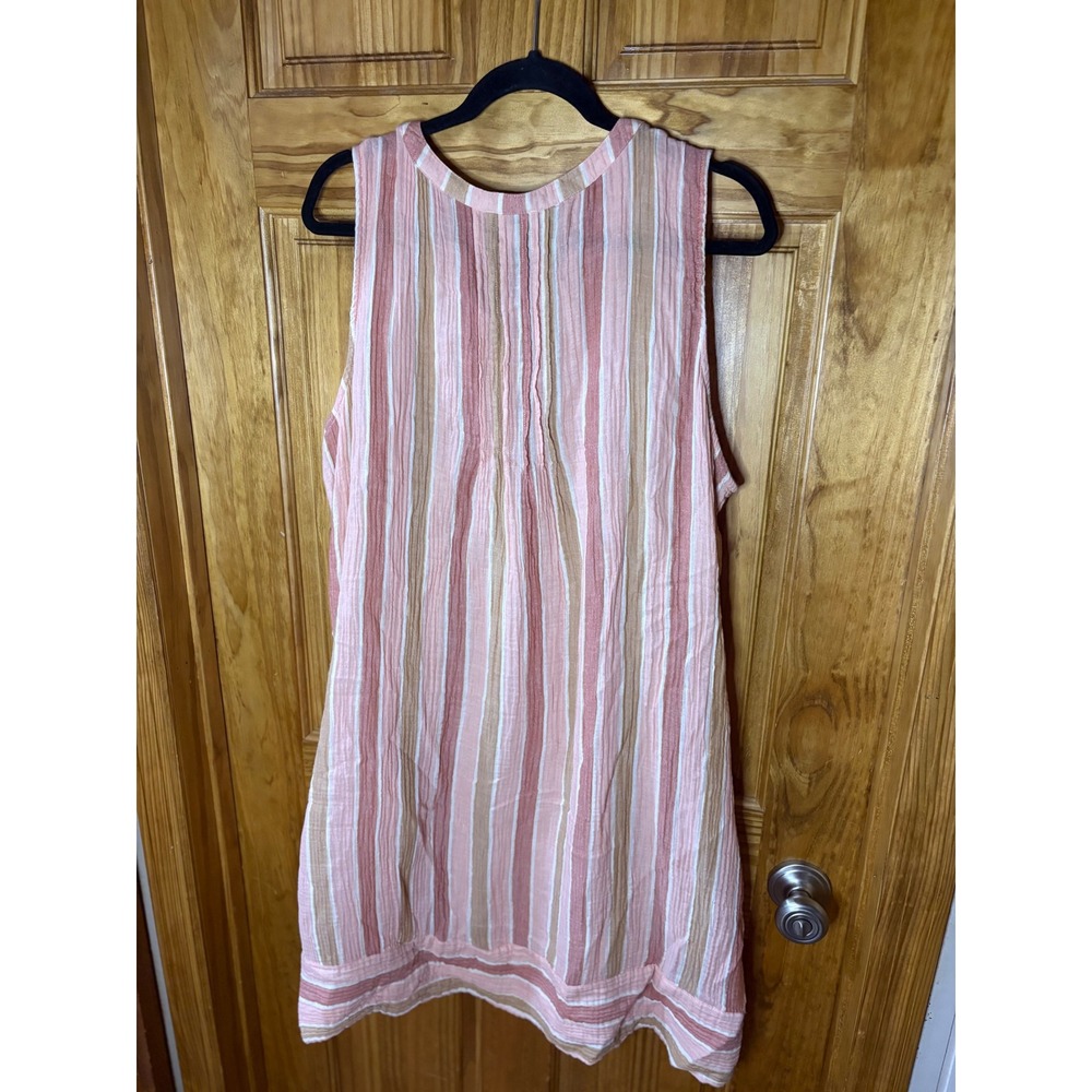 Wonderly Pink Striped 100% Cotton Gauze Sleeveless Henley Shift Dress XXL Womens - Picture 5 of 6